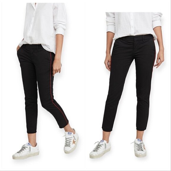 NWT Nili Lotan East Hampton Pants - Jet Black With Red Piping, Size 0 - Picture 2 of 16